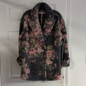 Free People Women's Floral Teddy Jacket - Gray, Pink, and Green